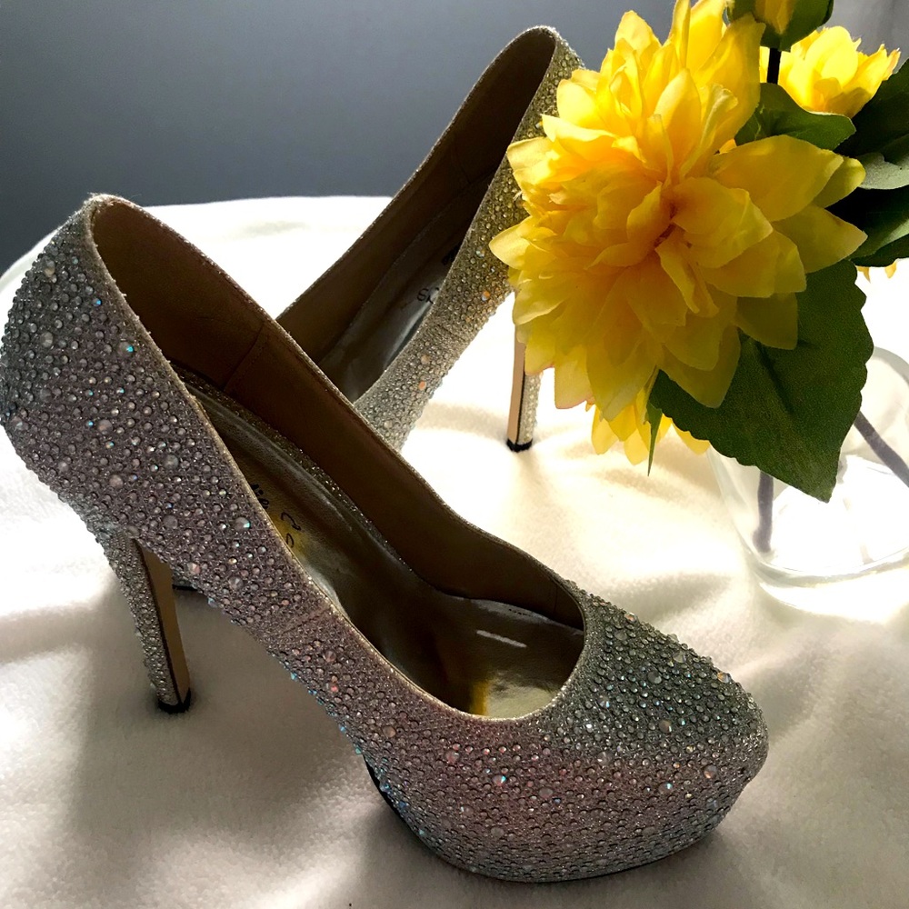 Silver with rhinestone high heels